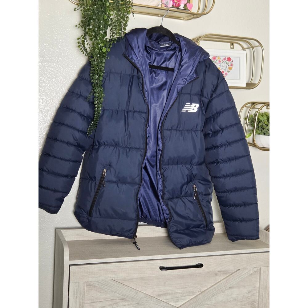 New‎ Balance Men's Jacket Quilted Puffer Hooded Logo Insulated Full Zip size S